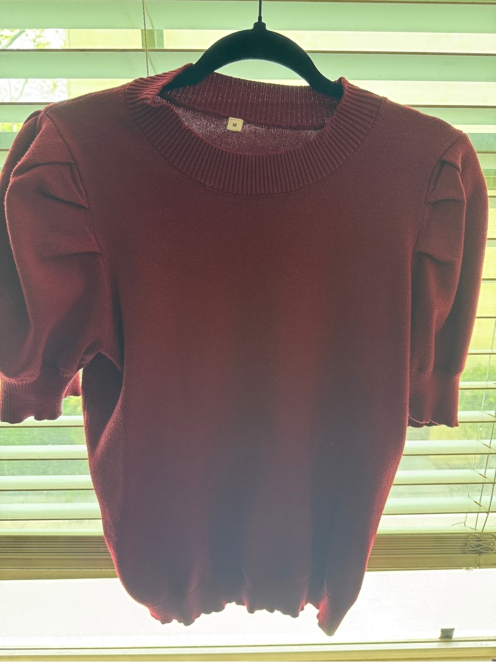 Mauve Puff-Sleeve Short Sleeve Sweater